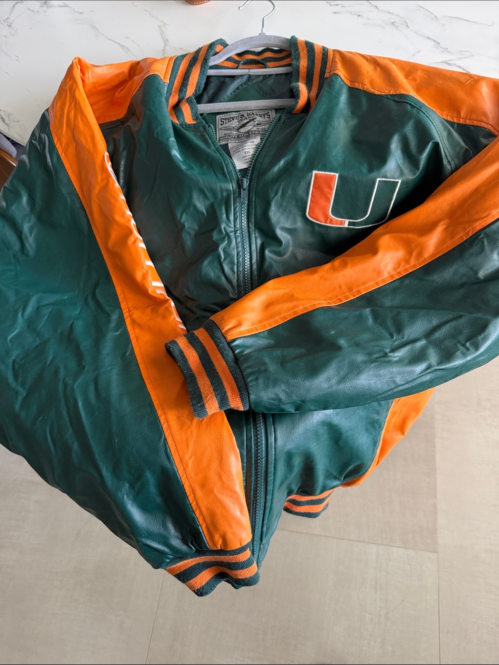 Steve & Barry's Green and Orange Varsity Bomber Jacket with U Emblem